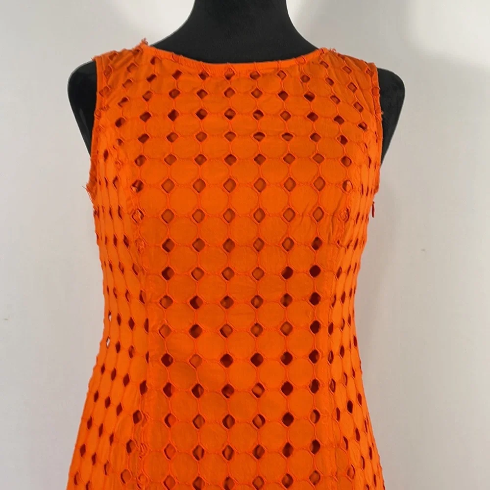 Nine West Orange Eyelet Dress, Sleeveless, Size 4 - Picture 2 of 14